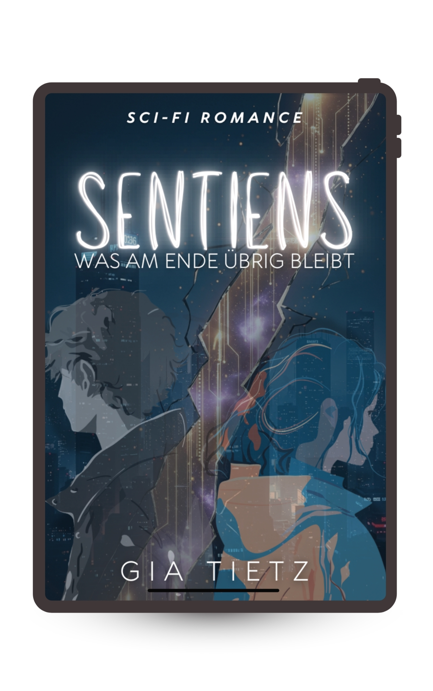 Sentiens Buchcover auf Tablet Mockup