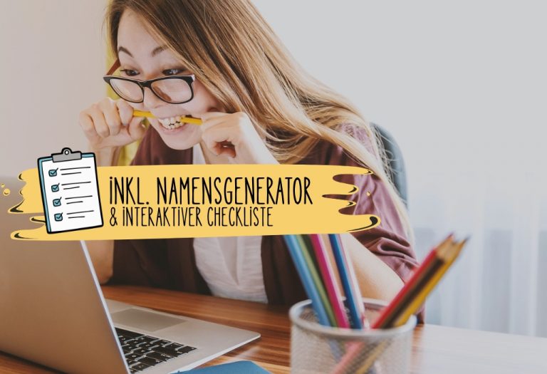 Namen für Charaktere: Frau sitzt vor Laptop und beißt frustriert auf einen Stift